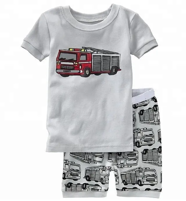 Boys fire truck printed short pajama set Cheap Children Kids Summer Cotton Item Time Lead Organic Pajamas Type