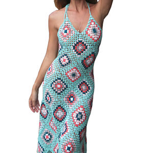 Vestidos Maxi <span class=keywords><strong>de</strong></span> Mujer, Estilo Informal, sin Mangas, con Diseño <span class=keywords><strong>de</strong></span> Cuadros, para la Playa, Tejidos a Crochet - Product Image 4