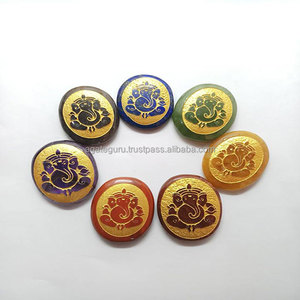 Ganesha grabado Chakras Gemstone Set Seven Chakra Reiki Healing Set NATural Gemstone Agate Crystal - Product Image 1