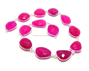 Hot Pink 925 Sterling Silver Natural Multi Gemstone Handmade Jewelry Bezel Birthstone Boho Connector Link Chain