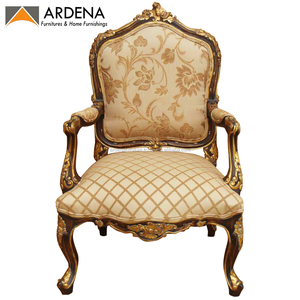 Antique French Leisure Chair Living Room Chair Elegant Gold Mahogany Solid Wood Wooden for Indoor Dining Room Furniture - Product Image 1