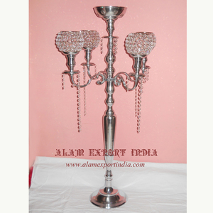Superior Quality Handmade Metal Aluminum 5 Arm Candelabra Wedding Tabletop Centerpiece Customized Sizes Clear <b>Crystal</b> <b>Ball</b> - Product Image 6