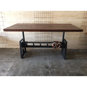 Mesa de Bar Industrial Elevable y Ajustable / Mesa de Comedor con Tablero de Madera Maciza - Product Image 1