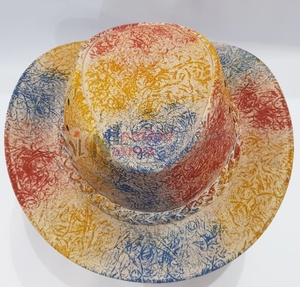 Sombrero de vaquero de cuero de estilo occidental Vintage hecho a mano pintado con aerosol colorido diseño único de moda para fiestas pesca Casual - Product Image 2