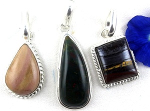 Colgante hecho a mano de plata de ley 92,5, piedra preciosa lisa de forma mixta, mookita Natural, jaspe, hierro, sangre de tigre, piedra dorada para regalo - Product Image 6