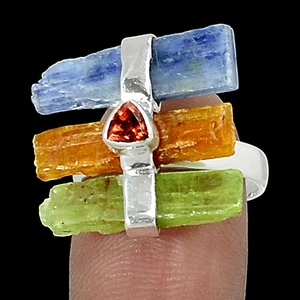 Indian <b>925</b> Sterling <b>Silver</b> Natural Blue Green Yellow Kyanite Rough Gemstone Cute Bezel Setting Wedding Party <b>Ring</b> - Product Image 1