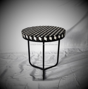 Modern Adjustable Bone Inlay <b>Black</b> & White Abstract Design Living Room <b>Side</b> <b>Table</b> - Product Image 1