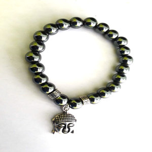 Pulsera de hematita natural con banda de yoga con cara de Buda - Product Image 1