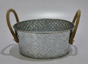 Ensemble galvanisé de 3 jardinières de style américain avec poignées en corde Décoration extérieure élégante - Product Image 2