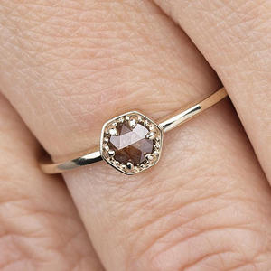 <span class=keywords><strong>Anello</strong></span> <span class=keywords><strong>Solitario</strong></span> con Diamante Naturale Marrone Rustico da 0,50 <span class=keywords><strong>Carati</strong></span> in Oro Giallo 14k, <span class=keywords><strong>Anello</strong></span> Nuziale con Diamante, Fedi Nuziali in Oro 18k per Coppie - Product Image 3