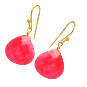 Faceted Heart Shape Ruby Gemstone <b>Earrings</b> 925 Sterling <b>Silver</b> Gold Plated Fish Hook <b>Dangle</b> <b>Earrings</b> - Product Image 1
