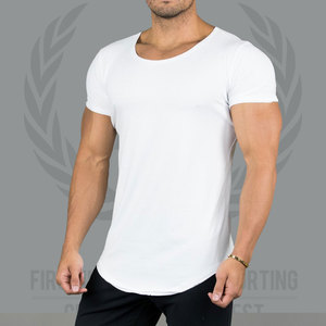Camisetas de gimnasio personalizadas para hombre 95% algodón 5% Elastano Slim Fit Jersey dobladillo curvo cuello redondo de talla grande ropa de fitness muscular - Product Image 4