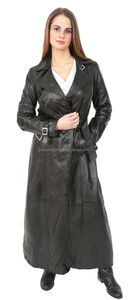 Chaqueta larga de piel auténtica para mujer, abrigo negro con doble botonadura, venta al por mayor - Product Image 6