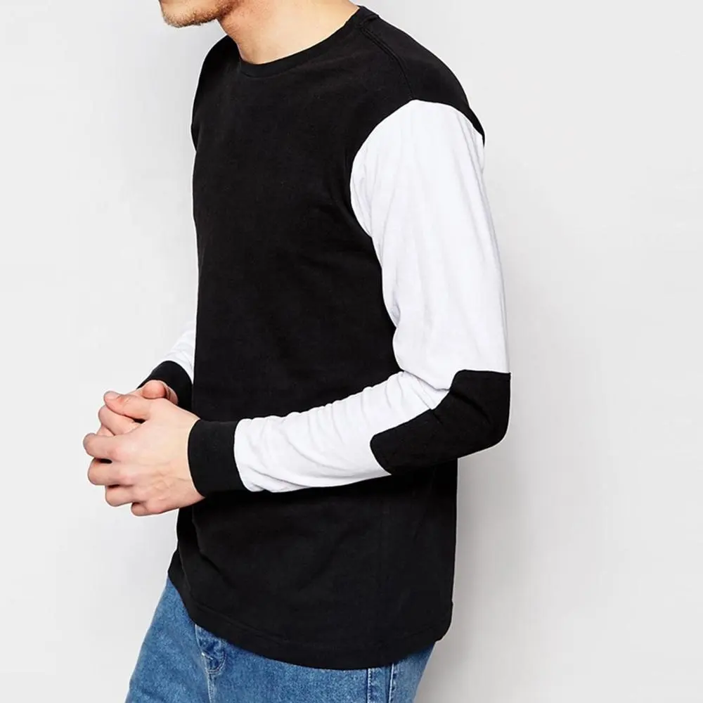 Camiseta de manga larga con cuello redondo para hombre, camisa con estampado en la espalda, con tacto suave, tejido de punto