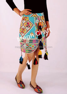 Mini-jupe indienne Banjara Boho - Jupe courte en coton 100% brodée à la main, taille plus - Product Image 6