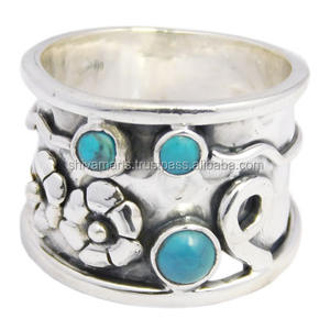 Anillo de piedras preciosas turquesas reales eminentes Anillos de joyería de plata de ley 925 Diseño único Joyería de lujo - Product Image 3