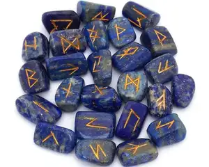 Gemstone Engraving Lapis Lazuli Tumble Engraved Carved Rune Set chakra rune set for sale Gemstone reaiki rune set for sale