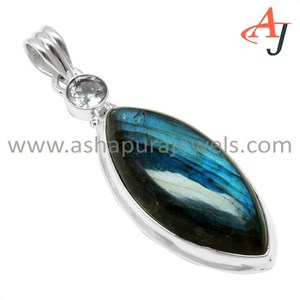 น่ากลัว Marquise_Round รูปร่าง Labradorite_Blue บุษราคัม925จี้เงิน,ขายส่งเครื่องประดับเงิน,เครื่องประดับปรับ - Product Image 3