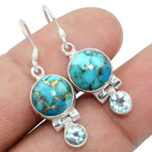 2025 Unique <b>925</b> Sterling <b>Silver</b> Natural Blue Copper Turquoise Gemstone Handmade Ethnic Drop <b>Earrings</b> for Wedding Party Gift - Product Image 1
