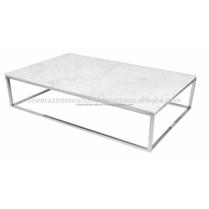 Modern Silver Stainless Steel Frame Rectangular <b>Marble</b> Coffee <b>Table</b> for Bedroom & Living Room Home Furniture - Product Image 1