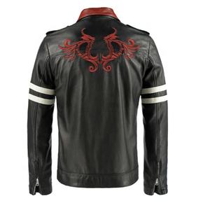 X <b>MEN</b> Latest <b>Men's</b> Leather <b>Jacket</b> With White Leather Strip and Red Collar <b>Slim</b> <b>Fit</b> Biker <b>Jacket</b> - Product Image 2