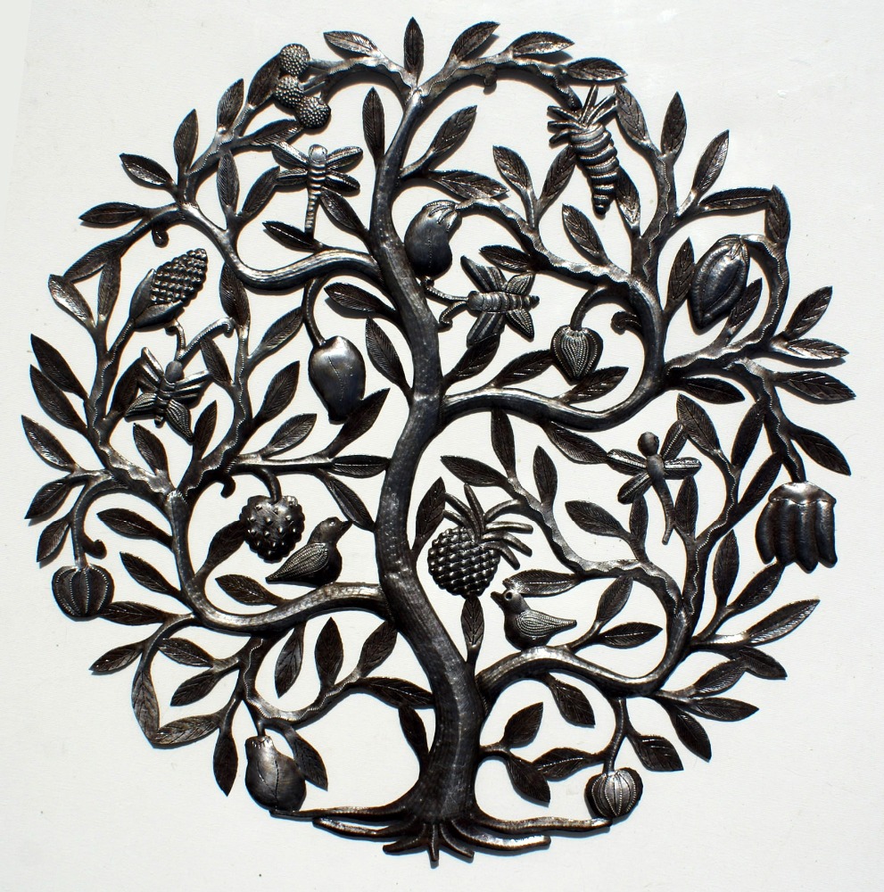 Дерево жизни с фруктами, большое металлическое дерево, Настенный декор, гаитянское жестяное настенное искусство, 60 см
