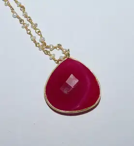 925 из стерлингового серебра, позолоченный красивый натуральный жемчуг с рубиновым бисером, ожерелье из драгоценных камней для оптовой продажи