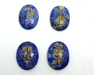 Hochwertiger Naturstein Lapislazuli Graviert Usui Reiki Oval Set Kristall Gravur Set Zum Verkauf 4 Element Reiki Set