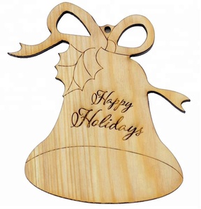 Design élégant impression en bois décor de maison et de fête cloche suspendue ornement de Noël cloche en bois ornement suspendu - Product Image 1