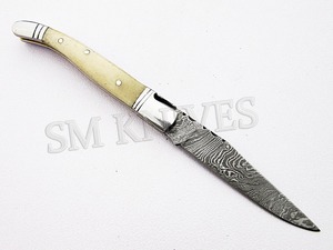 Couteau pliant utilitaire Laguiole en acier Damas (SMF28) - Personnalisable OEM, qualité industrielle, manche en os de chameau, garantie 3 ans - Product Image 4