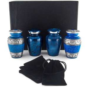Premium Engraved Multi Color <b>Keepsake</b> Set of 4 With Velvet Box Pets Cremation Urn for Funeral <b>Ashes</b> Metal Brass/Aluminum - Product Image 6