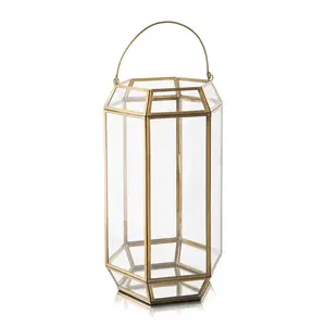 Modern Stainless Steel Lantern High Quality Glass Candle Holder New Design Hanging Stand Home Wedding Table Christmas - Product Image 1