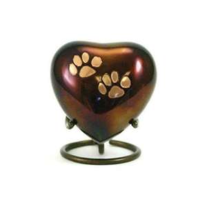 Urnas clásicas de cremación de Metal para cenizas funerarias, recuerdo de pata de corazón Raku con soporte para mascotas - Product Image 1