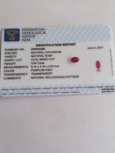 RUBÍ NATURAL DE INDIA, Gema Roja de Corte Ovalado, 6.1x4.16mm, 0.65CTS, con Certificado IGI - Product Image 2