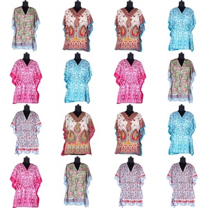 2025 été décontracté imprimé chauve-souris court sans manches robes de plage et caftans Anokhi Caftan Maxi robe imprimé fleuri bloc - Product Image 1