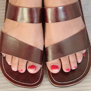 Sandal Kulit Asli Wanita, Kasut Datar Vintage