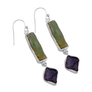Amatista Verde Negro rutilo cuarzo plata piedra preciosa en bruto 925 plata esterlina con pendientes colgantes chapados en plata joyería para mujer - Product Image 1