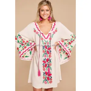 New collection Exclusive Aari Hand Embroidery Multicolor Large Butterfly Sleeve Beach wear Kaftan/Tunic For girls Wear