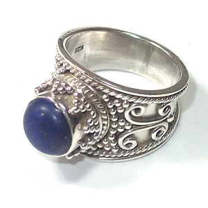 925เงินสเตอร์ลิง Cabochon BLUE แหวนพลอย Lapis Lazuli นิรันดร์ Vermeil - Product Image 2