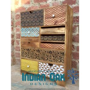 Solid Oak Wood Handmade Drawers <b>Chest</b> Chennai Collection Hand Painted Bedroom <b>Storage</b> Furniture for Home Dining Living Room - Product Image 5