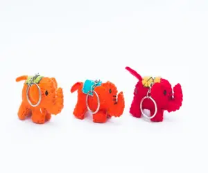 Handmade elephant felt key chain ring Nepal Wholesale Handcrafted Eco-friendly indoor 100 % wool felt