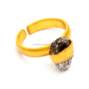 Silver925 Chapado en oro Herkimer Rough Gemstone Ring Jewelry Pear Cut Stone Multi Plated Ring Anillo de moda Venta completa Fabricación - Product Image 1