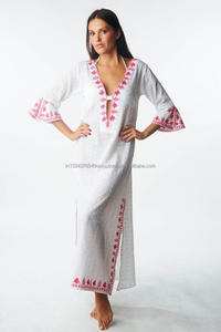 Vestido largo bohemio con estampado Floral para mujer, traje de baño con estampado Floral bohemio, manga larga bordada con volantes y cuello de pico profundo, para playa y piscina - Product Image 3