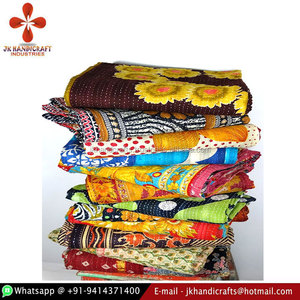 Lote de proveedor de oro indio bordado a mano Vintage Reversible Sari Kantha Throw - Product Image 1