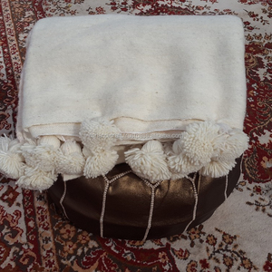Handmade Magic Moroccan Pom Pom <b>Throw</b> Blanket, Handmade From Organic Wool, Ivory Color <b>King</b> <b>Size</b> - Product Image 1