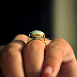 Factory Wholesale Gold Plated Oval Aquamarine Gemstone Engagement Wedding <b>Ring</b> - Product Image 2