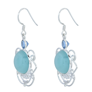 Boucles d'oreilles en argent sterling 925 avec topaze en calcédoine Boucle d'oreille à la mode de forme ronde pour les fêtes de mariage et les cadeaux. - Product Image 2