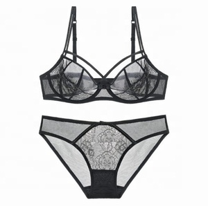 Commercio all'ingrosso personalizza il tuo design in pizzo set di 2 pezzi lingerie per donne grasse set di biancheria con ferretto ricamato a rete floreale - Product Image 4