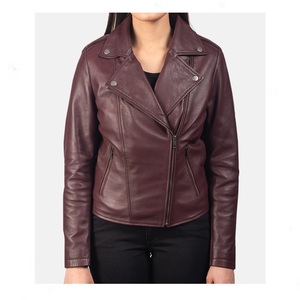 Chaqueta de cuero auténtico estilo motorista para mujer en beige oscuro aspecto deportivo moda barato diseño personalizado al por mayor llegada - Product Image 1
