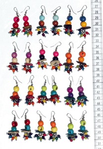 Handmade Peruvian Fashion Drop Earrings for Women Beaded with Natural Seed <b>Beads</b> and Colored Coconut <b>Shell</b> Wholesale - Product Image 2